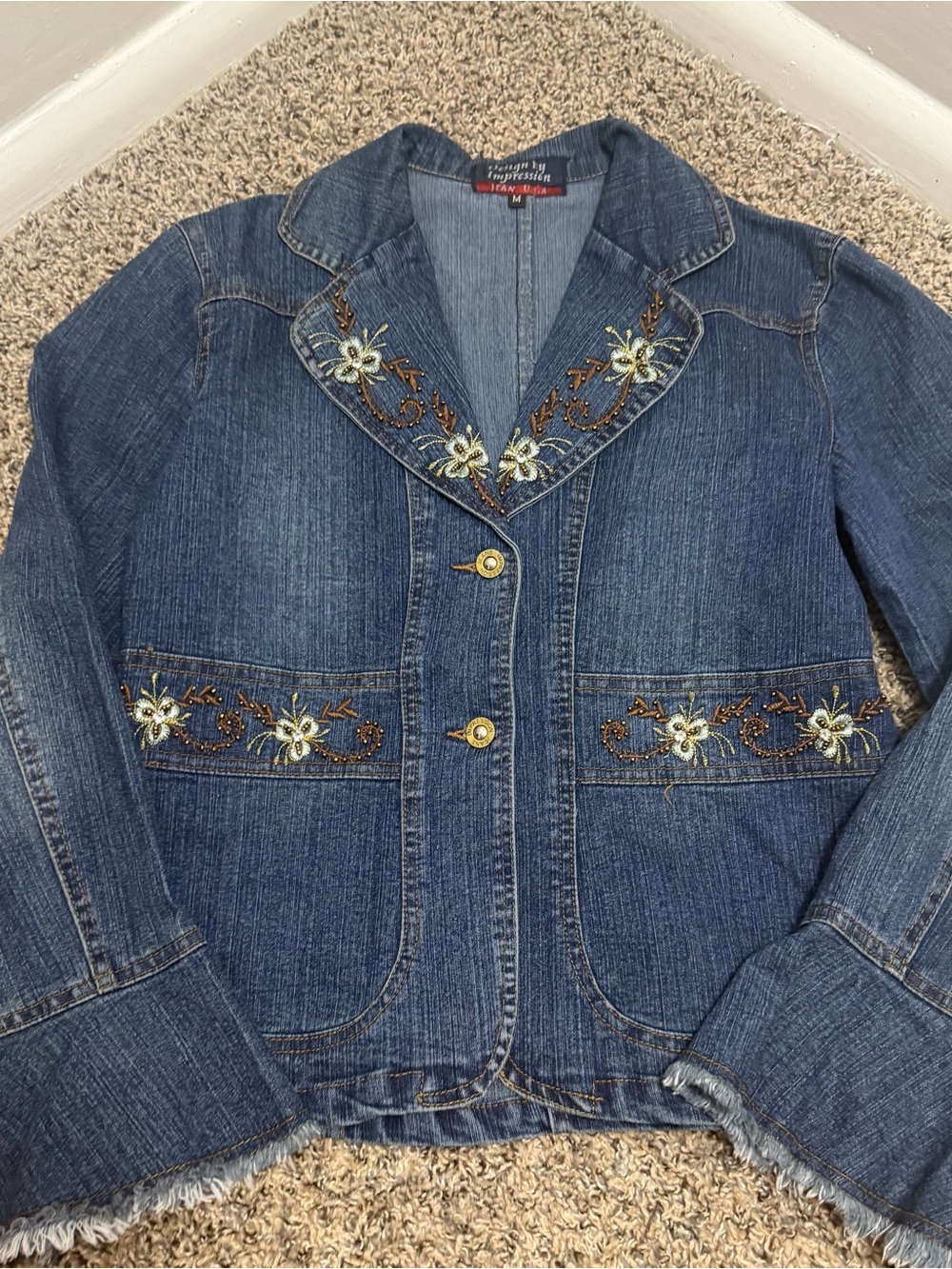 Vintage Embroidered Blue Denim Blazer Jacket